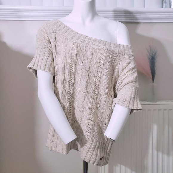 Hollister Rare Off the Shoulder Batwing Sleeve Knit Top- Sandy beige​ - Picture 1 of 9